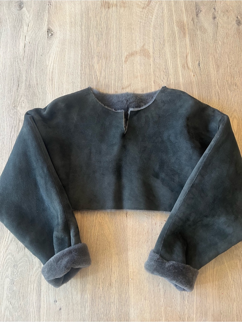 Rare Vintage Prada Sample Piece Shearling Crop Top Charcoal Gray Fits Size 2